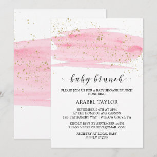 Invitation Aquarelle Rose Blush & Gold Sparkle Brunch pour bé