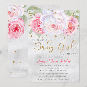 Invitation Aquarelle rose Blush or Floral Baby shower fille
