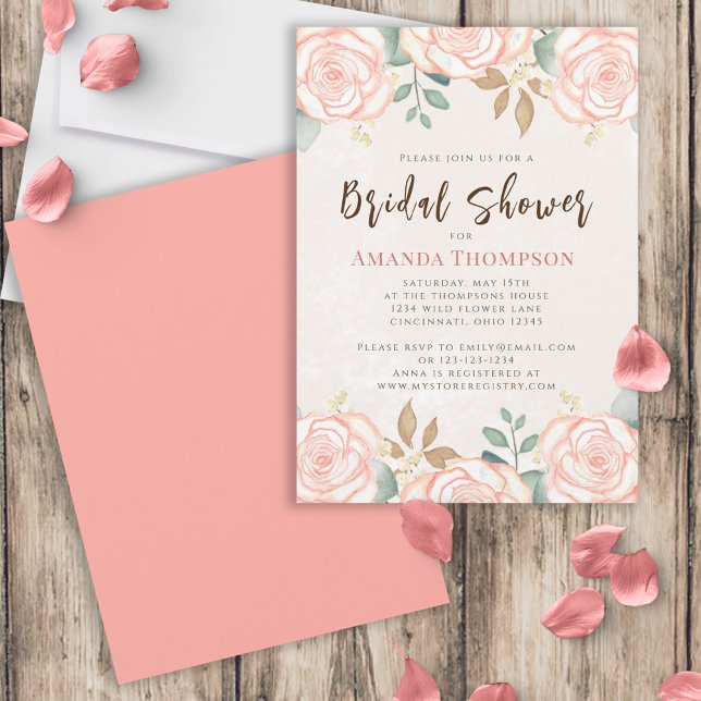 Invitation Aquarelle rose Boho Fête des mariées florale (Créateur téléchargé)