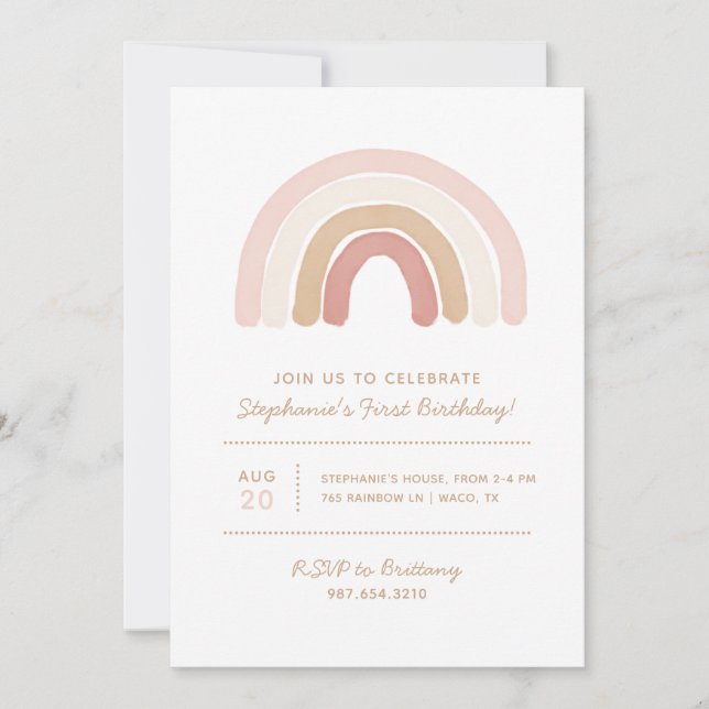 Invitation Aquarelle rose Boho Rainbow Girl Anniversaire (Devant)