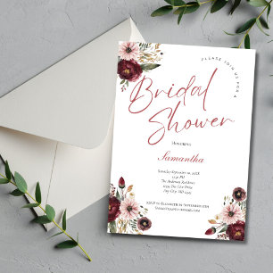 Invitation Aquarelle rose bordeaux Fête des mariées florale