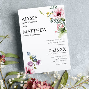 Invitation Aquarelle rose bordeaux vert mariage