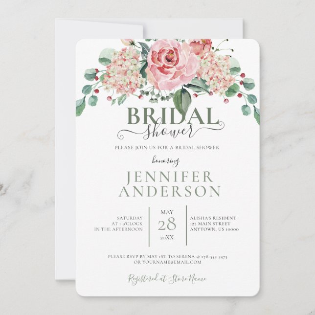 Invitation Aquarelle rose Bouquet Floral Fête des mariées Inv (Devant)