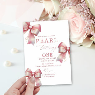 Invitation Aquarelle rose Bow 1er anniversaire