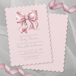 Invitation Aquarelle rose Bow Baby shower fille