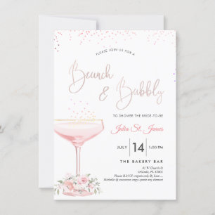 Invitation Aquarelle Rose Brunch Bubbly Champagne rose