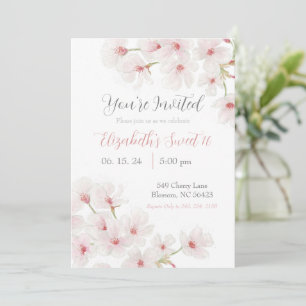 Invitation Aquarelle rose cerise fleurs doux 16