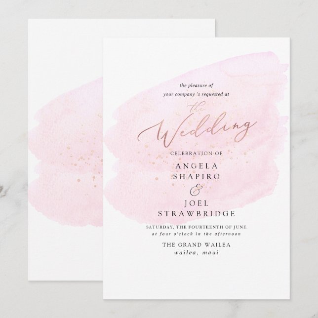 Invitation Aquarelle rose Champagne Bubbles Élégant (Devant / Derrière)
