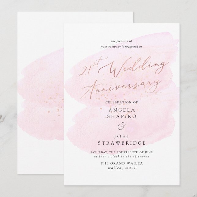 Invitation Aquarelle rose Champagne Bubbles Elégant 21e (Devant / Derrière)