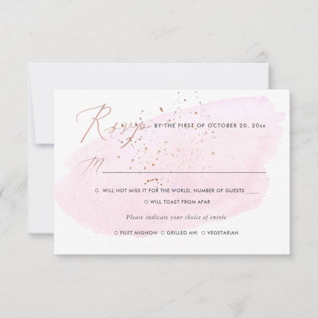 Invitation Aquarelle rose Champagne Bulles RSVP w Repas (Devant)