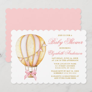 Invitation Aquarelle rose chaud Baby shower à bulle d'air cha