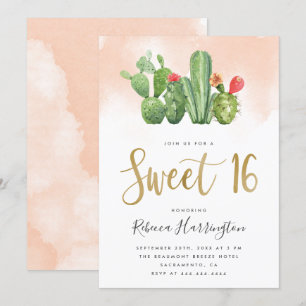 Invitation Aquarelle rose chic et crème de cactus 16
