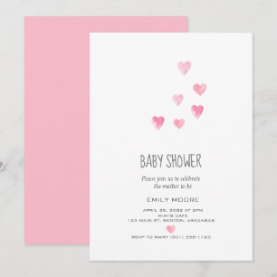 Invitation Aquarelle rose coeur roux baby shower simple