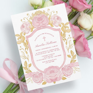 Invitation Aquarelle Rose Crest Baptême