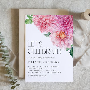 Invitation Aquarelle rose Dahlia Floral fête d'anniversaire