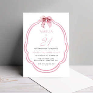 Invitation Aquarelle rose dainty Bow 21e anniversaire