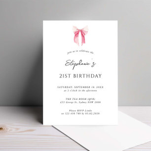 Invitation Aquarelle rose dainty Bow 21e anniversaire