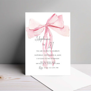 Invitation Aquarelle rose dainty Bow 21e anniversaire