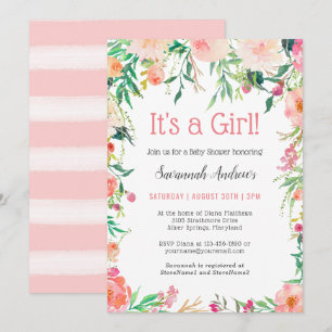 Invitation Aquarelle rose délicate Baby shower floral