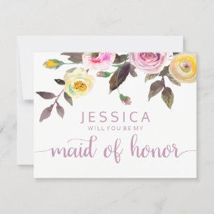Invitation Aquarelle Rose douce Serez-vous ma femme d'honneur