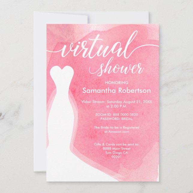 Invitation Aquarelle rose Douche virtuelle pour la nage (Devant)