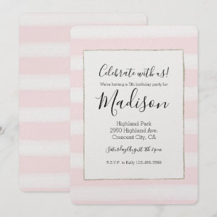 Invitation Aquarelle rose doux rayures blanches Aquarelle Ann