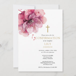 Invitation Aquarelle Rose Dusty moderne Confirmation florale
