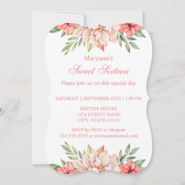 Invitation Aquarelle rose élégant Floral Sweet 16