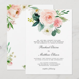 Invitation Aquarelle rose et blanc pâle Mariage floral