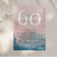 Aquarelle rose et bleu 60e anniversaire