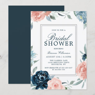 Invitation Aquarelle rose et bleu Fête des mariées florale