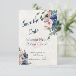 Invitation Aquarelle rose et bleu floral enregistrer la date 