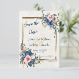 Invitation Aquarelle rose et bleu floral enregistrer la date 