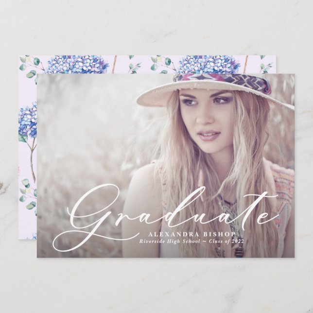 Invitation Aquarelle rose et bleu Hydrangeas (Devant / Derrière)