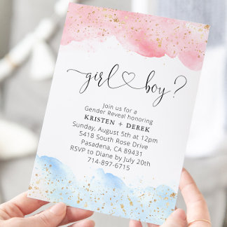 Invitation Aquarelle rose et bleu Révélation de genre