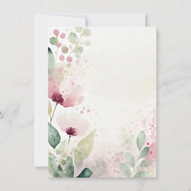 Invitation Aquarelle rose et bordeaux blanc floral Mariage (Devant)