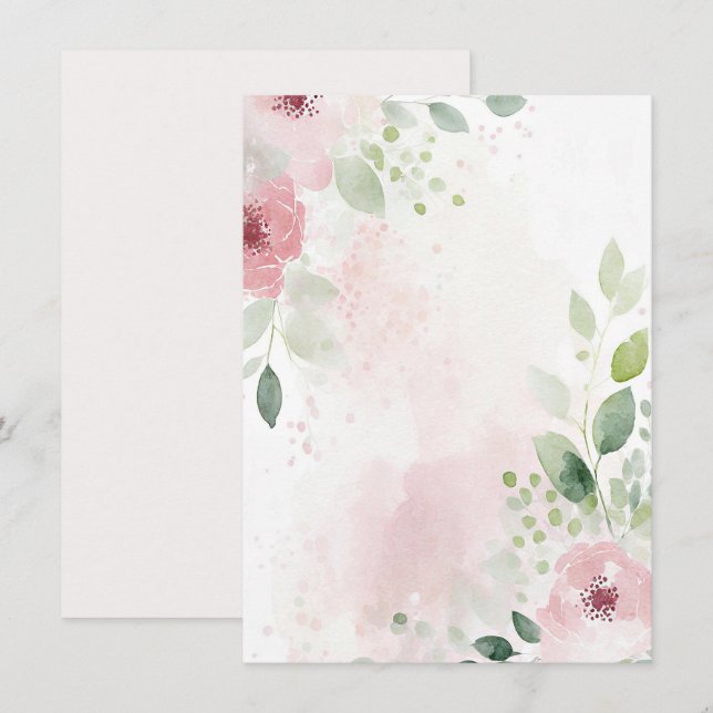Invitation Aquarelle rose et bordeaux blanc floral Mariage (Devant / Derrière)