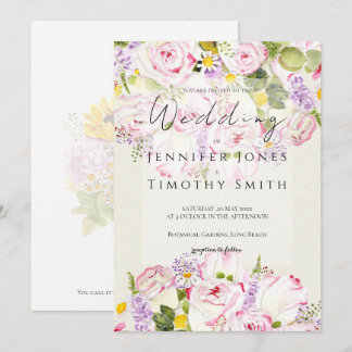 Invitation aquarelle rose et jaune bouquet rose