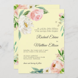 Invitation Aquarelle rose et jaune vif Mariage floral en