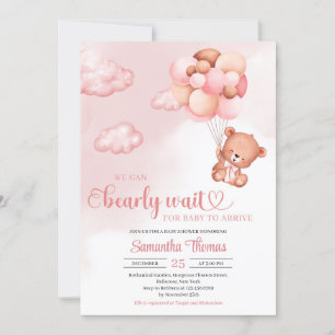 Invitation Aquarelle rose et marron baby shower fille