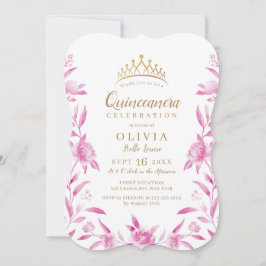 Invitation Aquarelle rose et or à fleurs Quinceanera