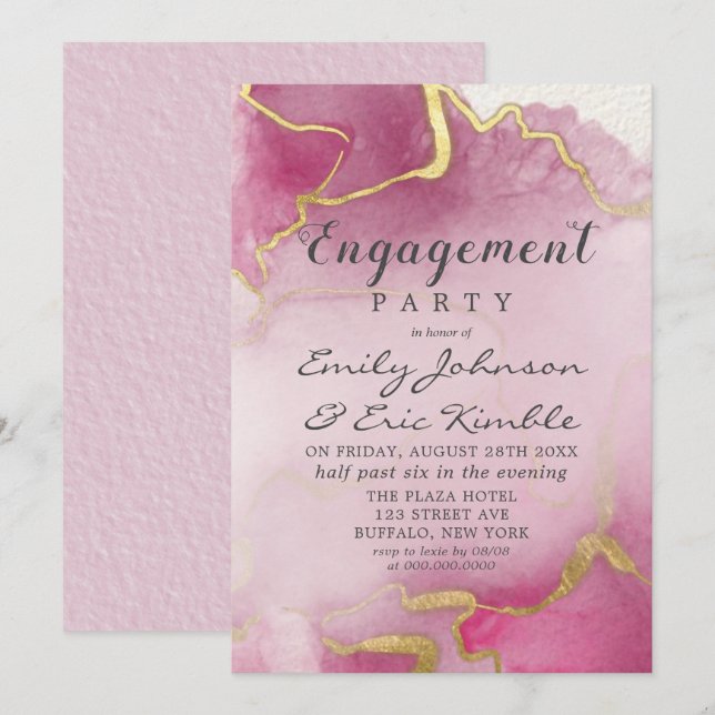 Invitation Aquarelle rose et or Partie I (Devant / Derrière)