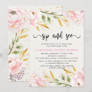 Invitation Aquarelle rose et or Siroter et voir