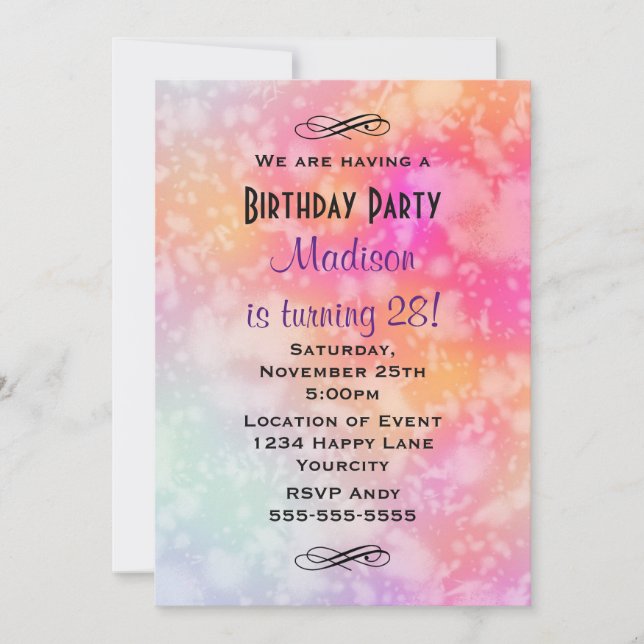 Invitation Aquarelle rose et orange Abstraite Anniversaire (Devant)