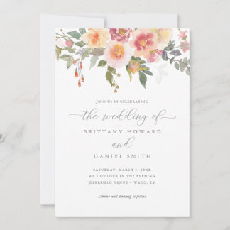 Invitation Aquarelle rose et orange Mariage de verdure floral