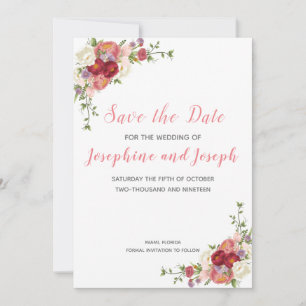 Invitation Aquarelle rose et Rose Fleurs de pivoine Enregistr