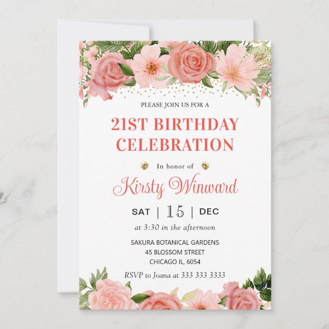Invitation Aquarelle rose et rouge Roses Anniversaire (Devant)