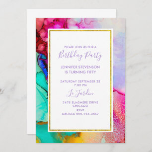 Invitation Aquarelle rose et turquoise Abstraite Anniversaire