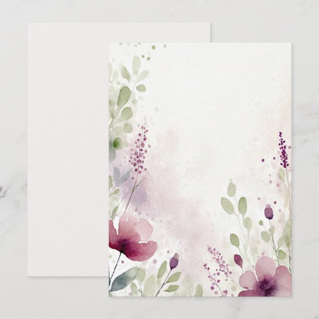 Invitation Aquarelle rose et violet floral blanc Mariage (Devant / Derrière)