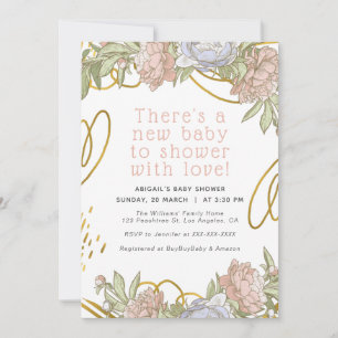 Invitation Aquarelle rose Faux or Floral Girl Baby shower